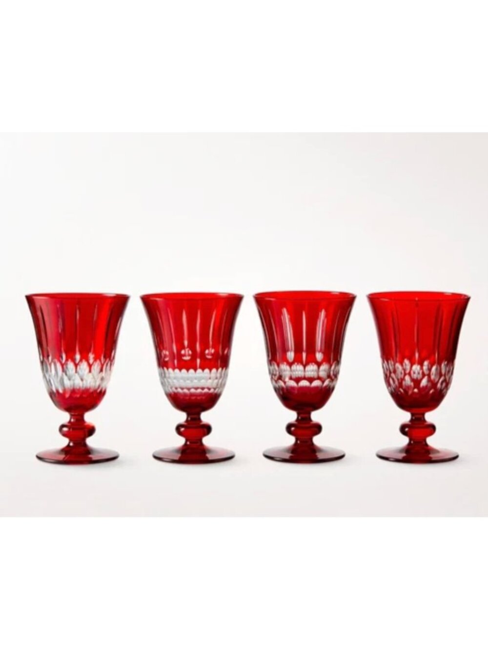 Williams Sonoma Wilshire Jewel Cut Goblets Red 9 Ounce Mixed Designs Set of 4